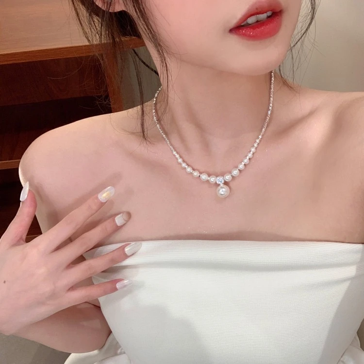 钛钢项链 夏季碎银珠珠吊坠项链女小众高级感颈链设计感锁骨链