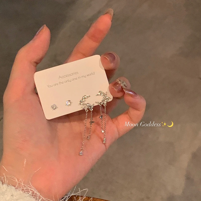 铜合金耳饰 养耳洞四件套耳环女小众显脸小耳钉设计感流苏耳坠
