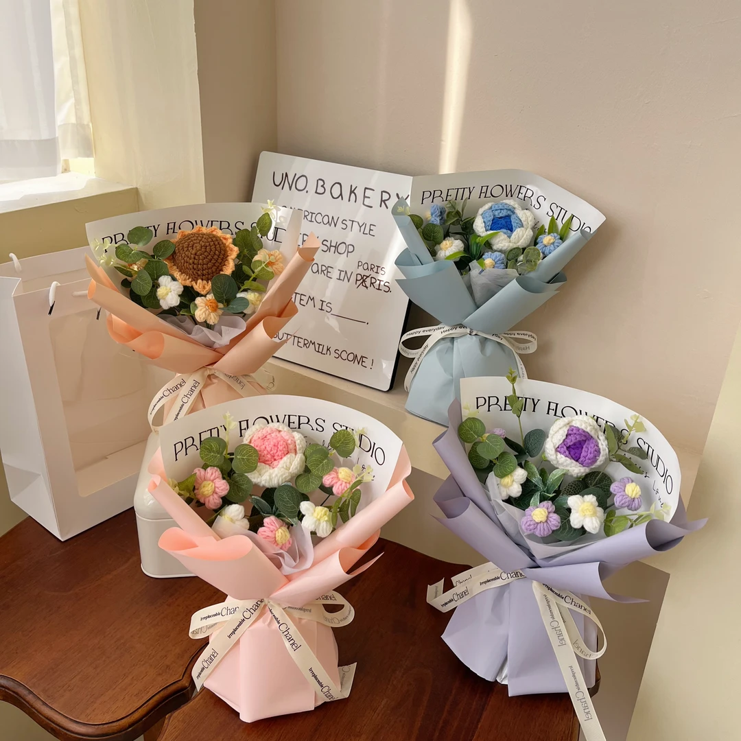 非遗教师节生日礼物针织毛线花成品仿真玫瑰手工花送老师送闺蜜