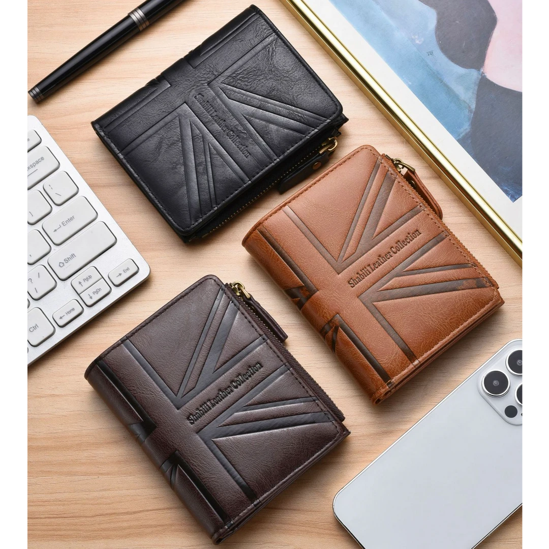 正品男士钱包复古头层皮短款拉链钱夹多功能多卡位复古商务软皮夹