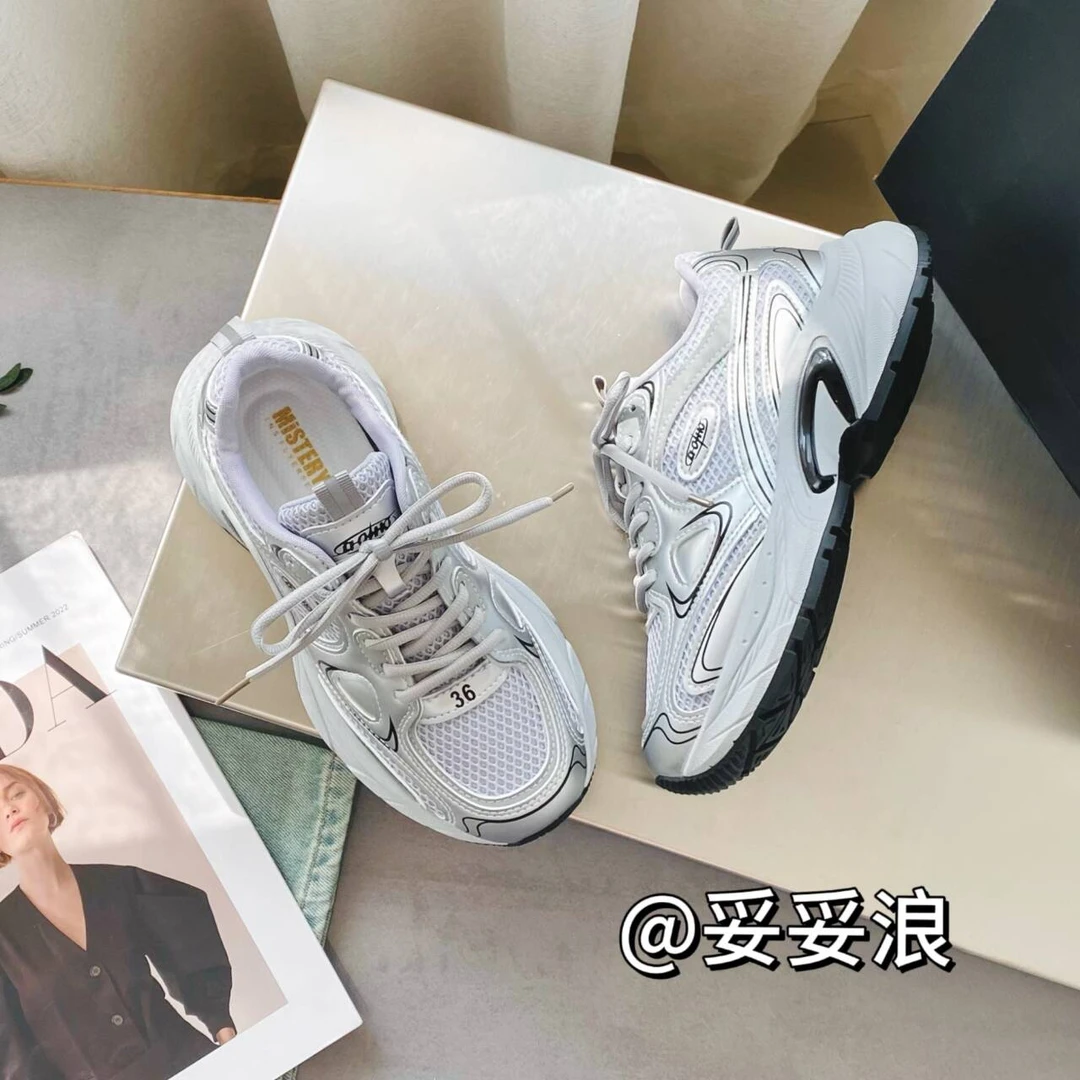 妥妥浪2025春季新款老爹鞋时尚百搭透气网面厚底增高运动休闲女鞋