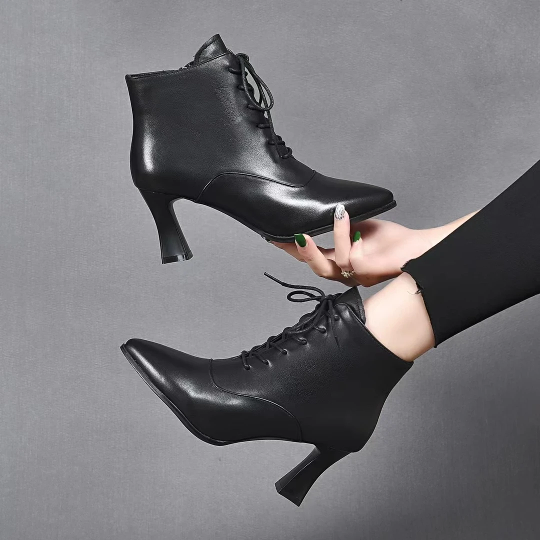 2025年新款秋冬系带小踝靴高跟气质短靴HY99323