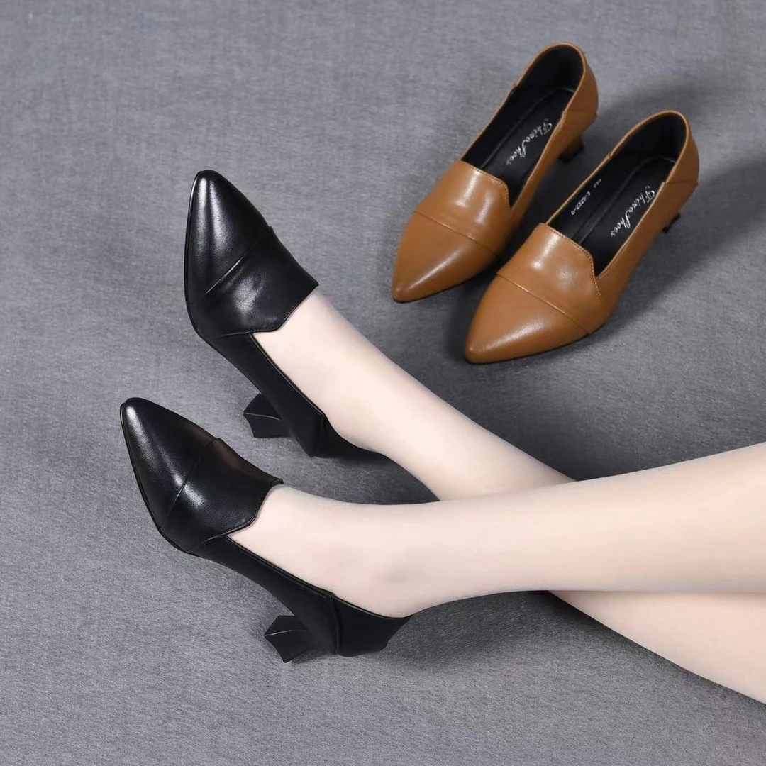 【哈茵女鞋】2025春季新款气质三种跟高单鞋ZM299粗跟舒适百搭