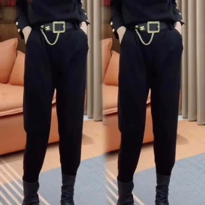 2024秋冬新款洋气百搭休闲裤小个子高腰束脚宽松遮肉哈伦裤时尚女