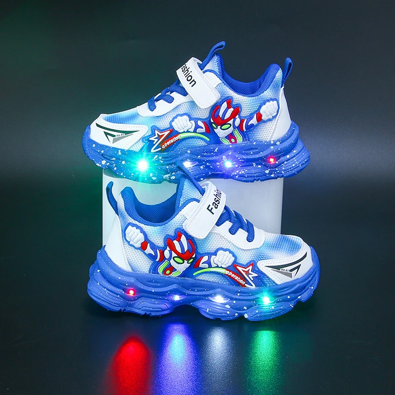 奥特曼带灯儿童2024运动鞋秋季透气网面男童中小童软防滑跑步鞋子