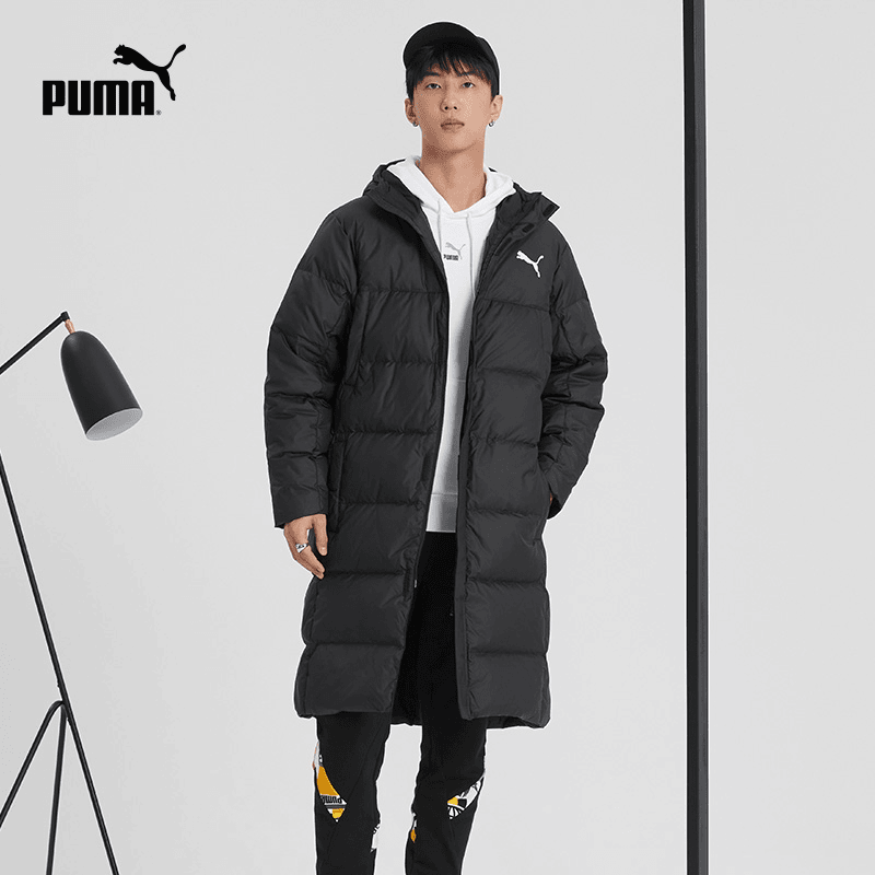 PUMA彪马官方冬季长款连帽保暖字母休闲简约羽绒服外套 585403