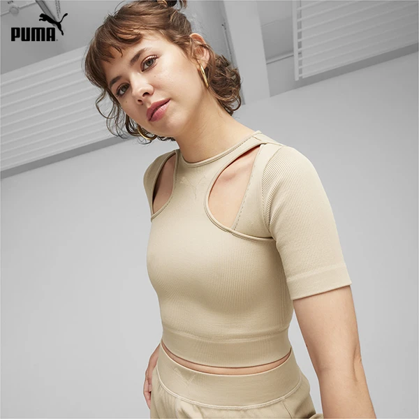 【PUMA彪马官方】 女夏欧若动感风运动罗纹修身短袖T恤E 627875