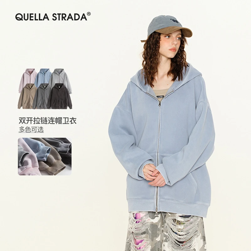 新款重磅450g美式水洗卫衣复古连帽卫衣男女休闲情侣外套SXKS003