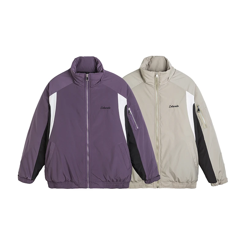 23冬季新款字母印花撞色加厚冲锋衣男女宽松休闲棉服外套潮w2037