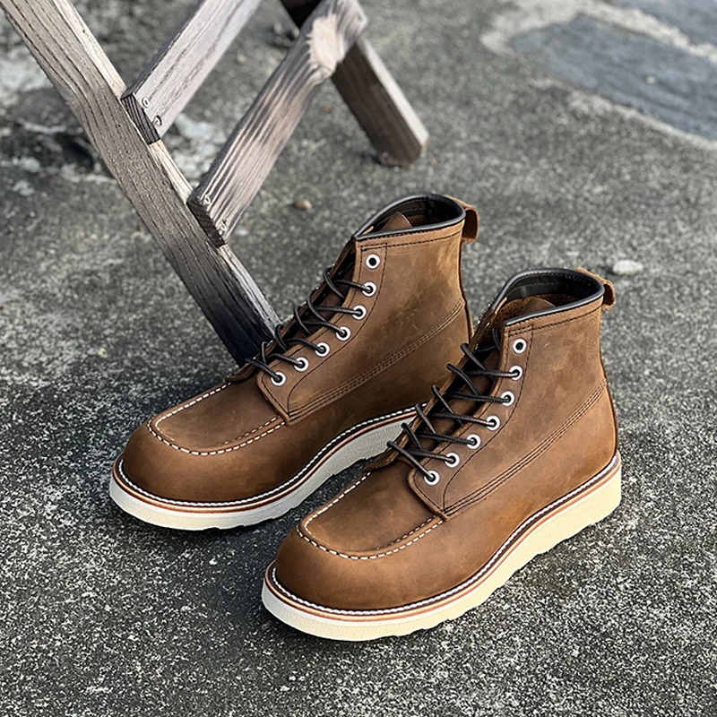 工装靴男固特异头层牛皮美式复古潮流手工真皮鞋875楦系带马丁靴