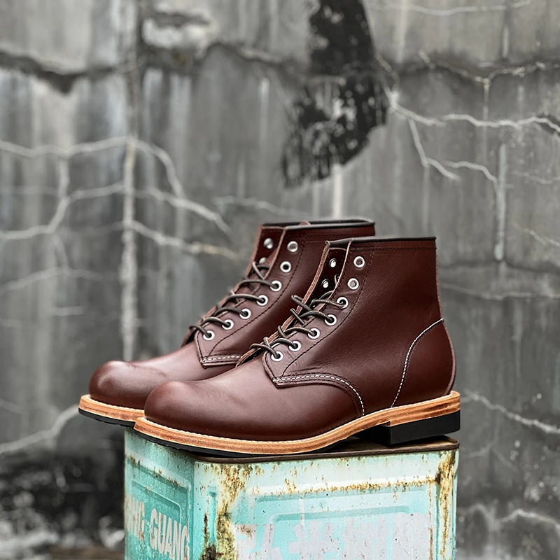 马丁靴男固特异真皮9013英伦复古圆头咔叽伞兵男士皮鞋高帮工装靴