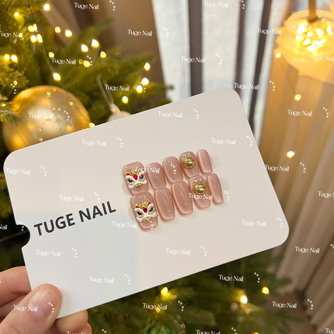 TugeNail“发财龙狮”【现货】秋冬氛围感手工铃铛国风设计师穿戴甲KK