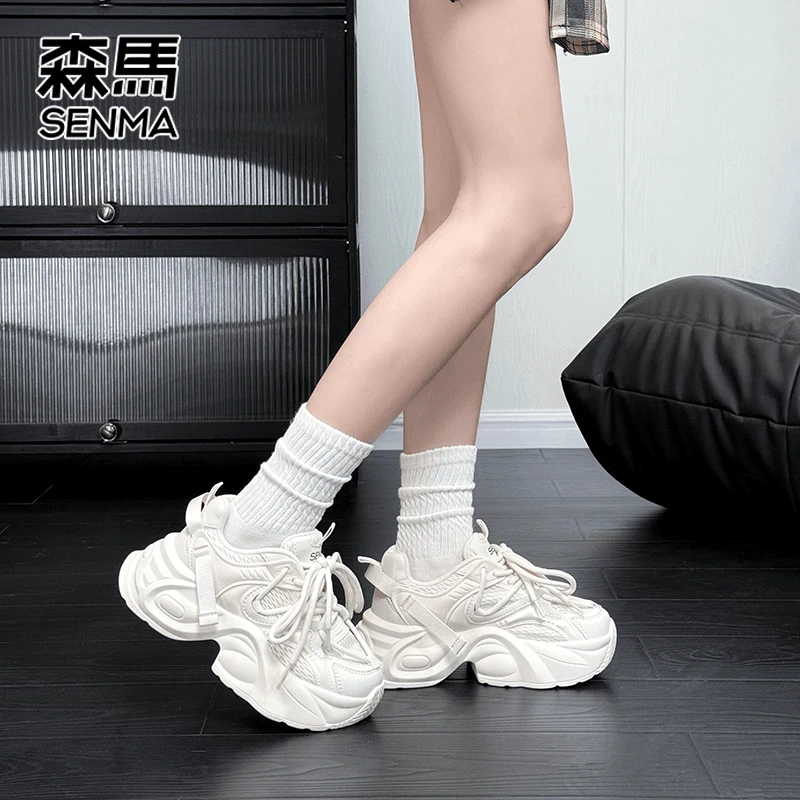 SENMA/森马老爹鞋女款2024新款夏季厚底增高小白百搭休闲运动鞋子