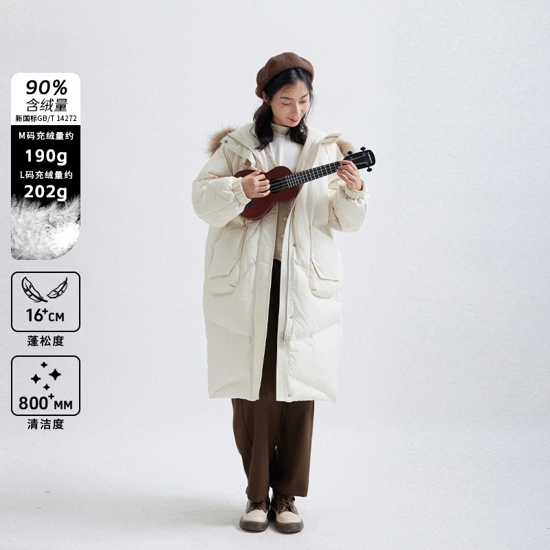 BBFER本依凡冬季女装保暖羽绒服TSSYR0184简约中长大毛领本衣凡