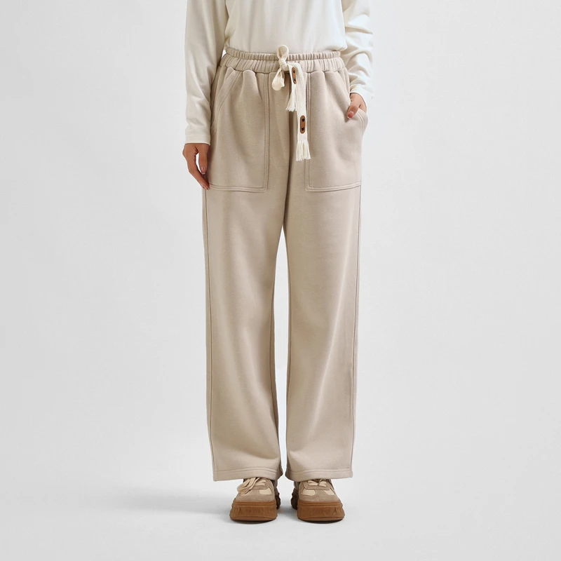 BBFER本依凡23年冬季女士TSSKZ0112简约直筒纯色休闲裤松紧腰长裤