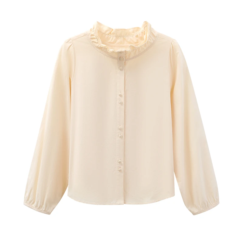 本依凡 24年春季女装长袖衬衫SYFCY1117时尚百搭荷叶边领衬衣打底