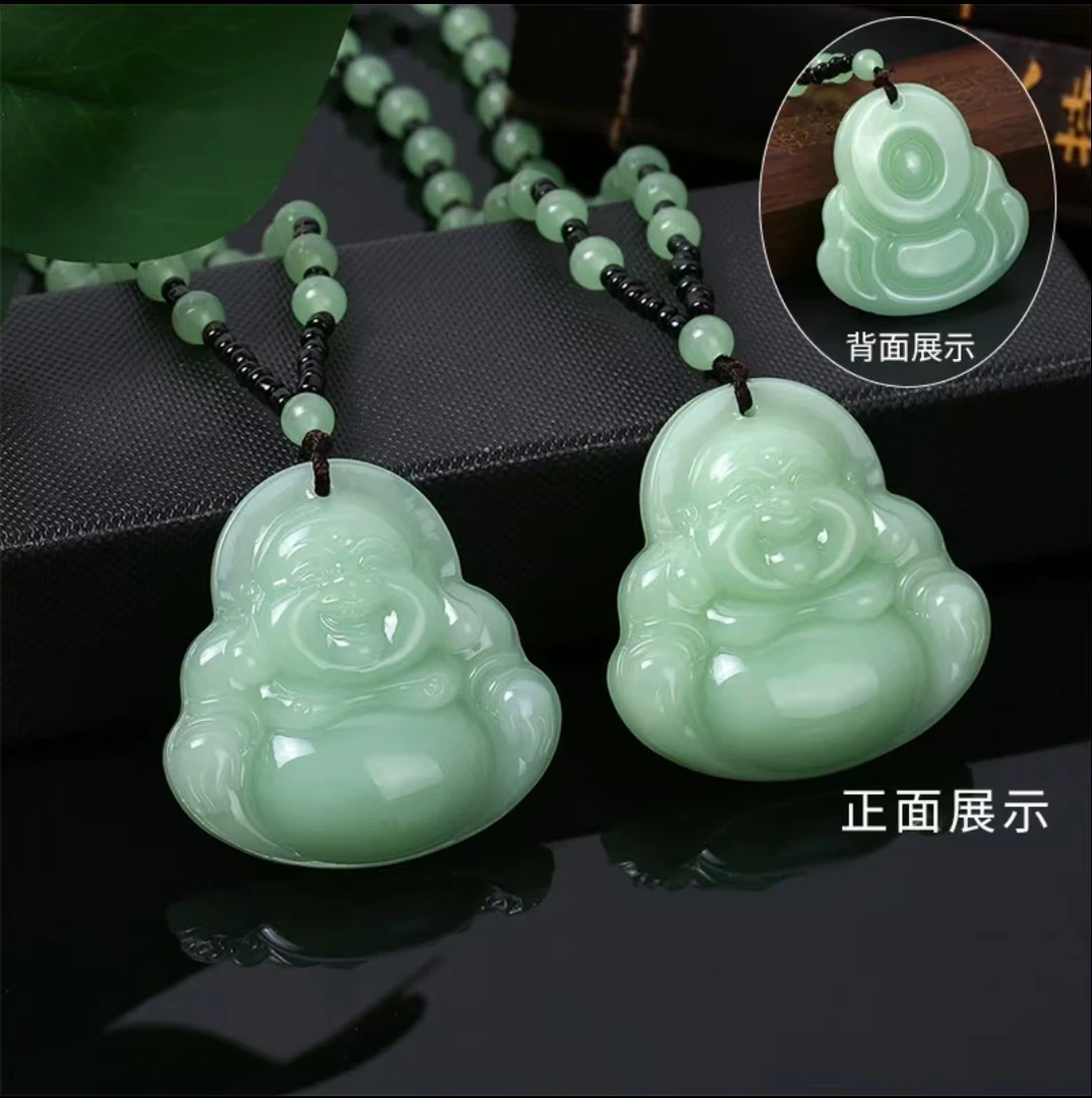浅绿色大肚佛公吊坠 时尚赠同款链条 项链l百搭l1