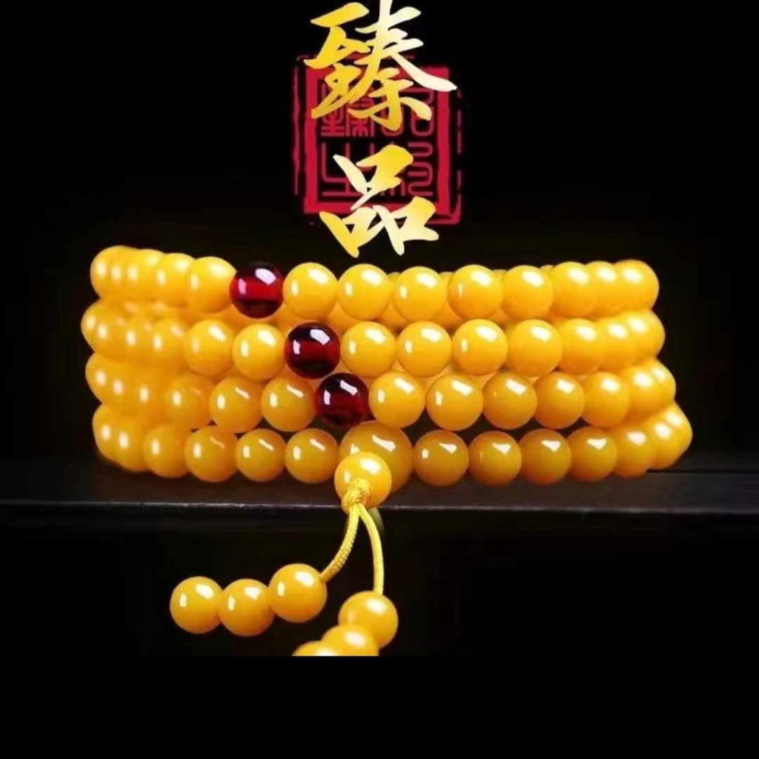 佛缘108颗多圈蜜黄色手链毛衣链念珠精美长串老型l1