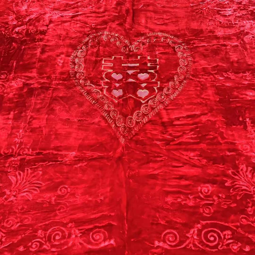 200*230CM 红色绣花双喜 双层盖毯午睡毯多功能卧室加厚绒毛毯