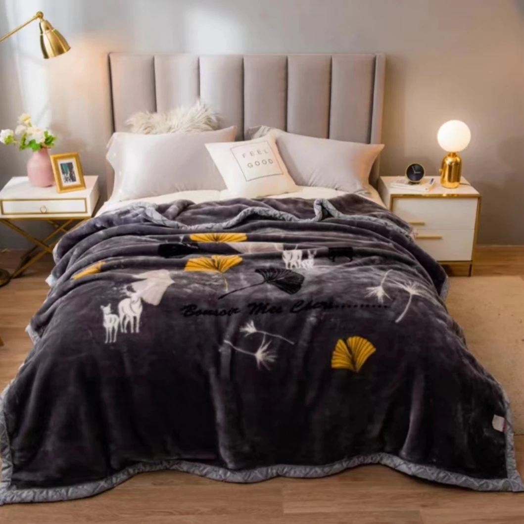 150*200 深色  银杏叶舞  双层云毯毛毯北欧简约大气柔软亲肤盖毯