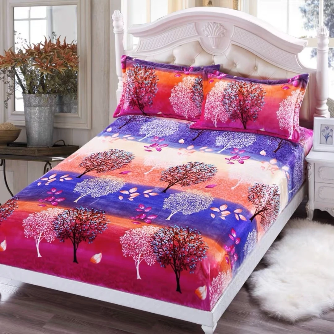 200*230 多色   发财树 北欧卡通风格单层盖毯床单绒被毛绒加绒