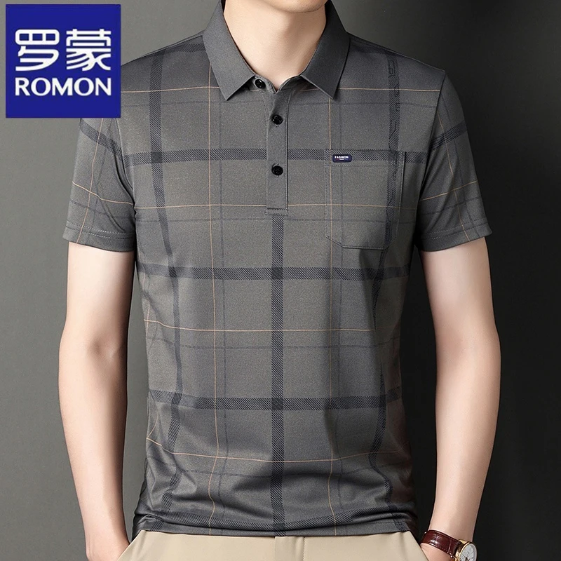 罗蒙【有口袋】夏季新款翻领男士冰丝短袖T恤宽松polo衫半袖上衣服