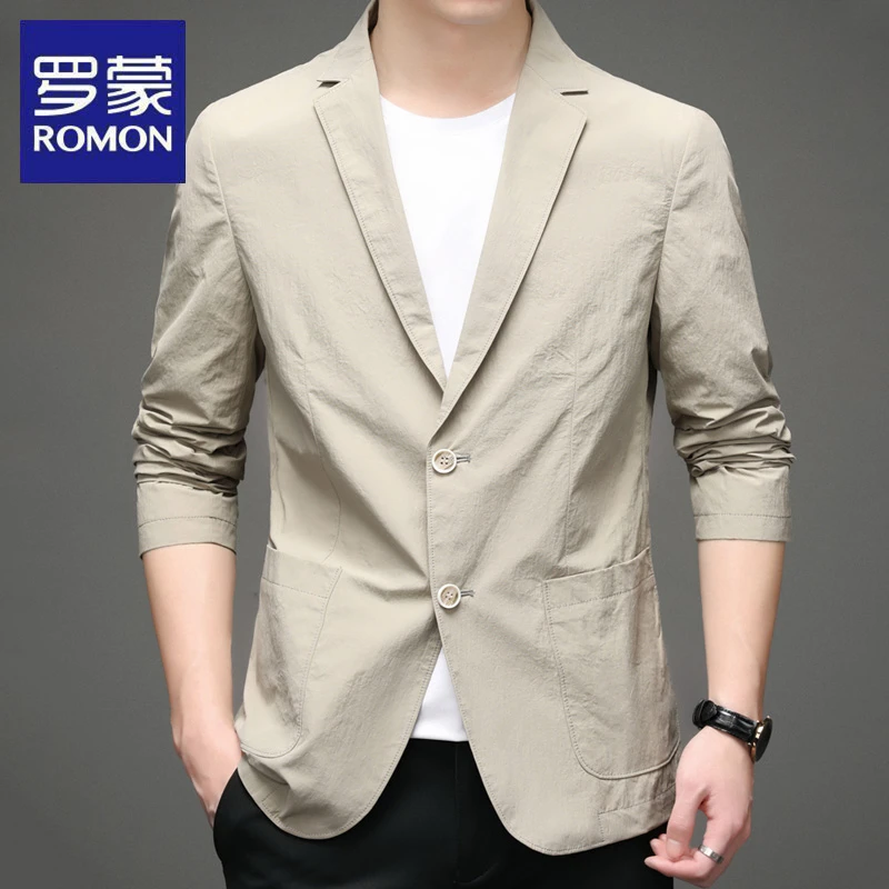罗蒙男士休闲西服春秋季时尚新款中青年韩版纯色薄西装单西外套潮