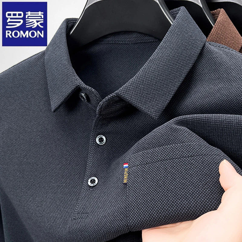 罗蒙春秋季男士休闲polo衫韩版高档翻领上衣长袖商务宽松潮流T恤