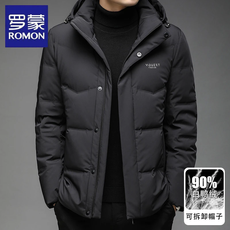 罗蒙羽绒服男冬季新款中老年爸爸冬装加厚保暖男士品牌连帽外套潮