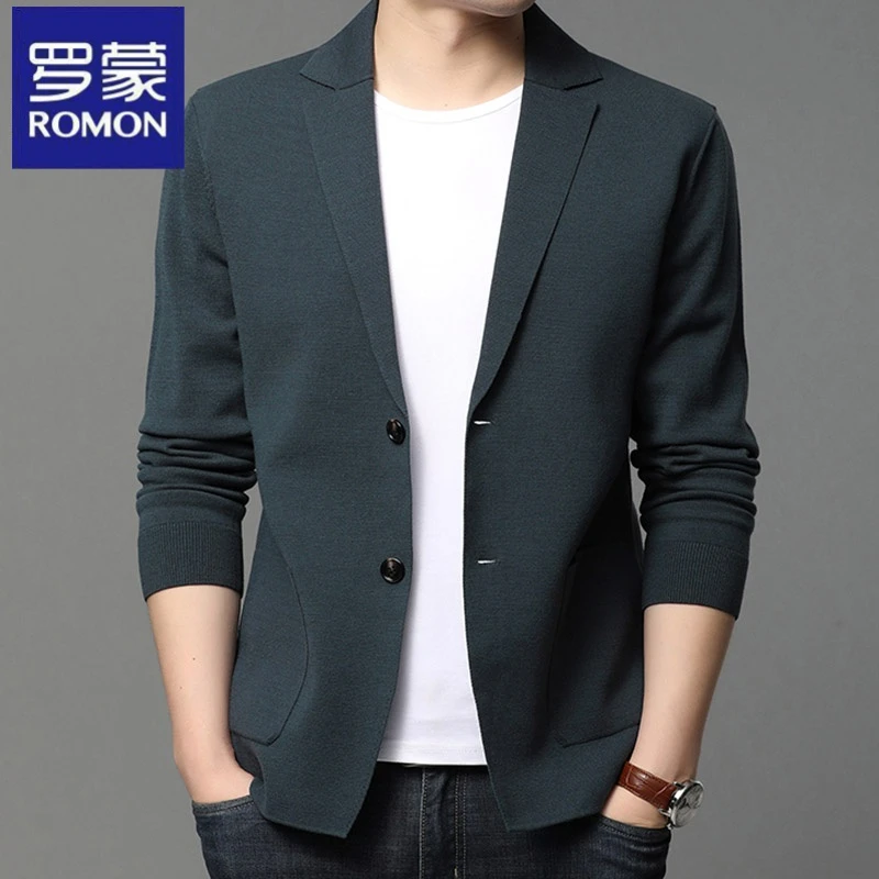 罗蒙春秋季新款中青年时尚男士针织衫休闲开衫西装外套百搭上衣潮