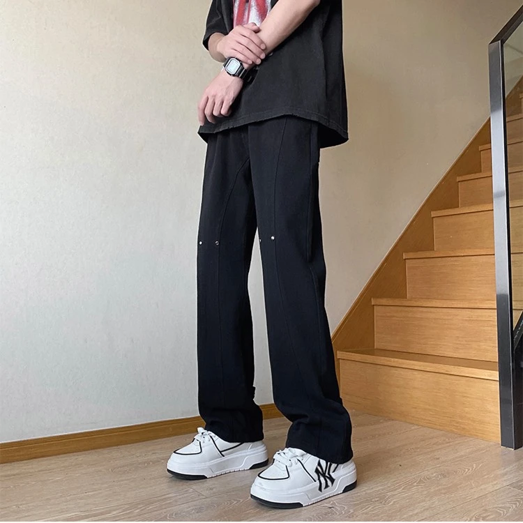 牛仔裤男生夏季潮牌宽松直筒裤子设计感小众铆钉百搭休闲阔腿裤