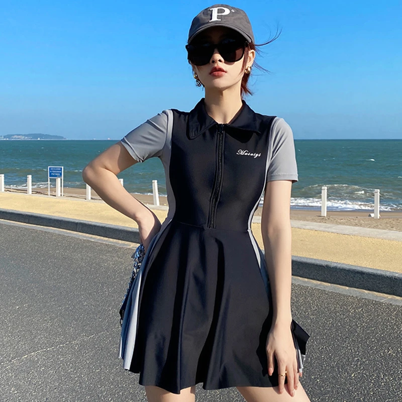 泳衣显瘦温泉游泳衣遮肚保守裙式微胖大码时尚少女速干修身平角裤