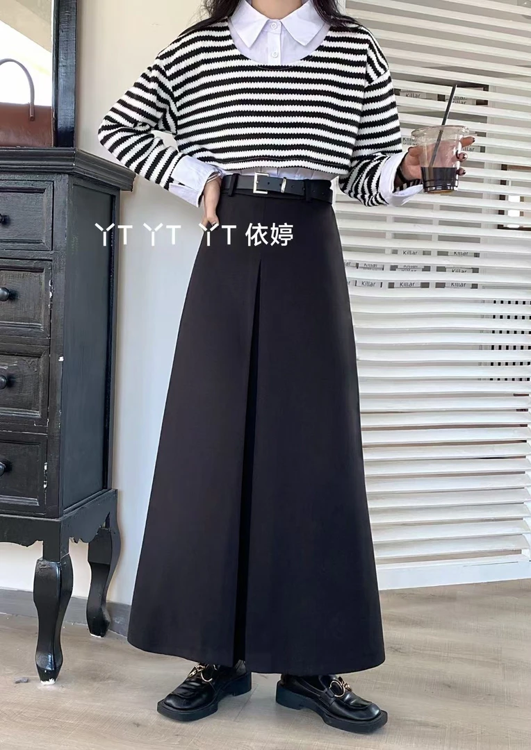 显瘦高腰毛呢A字裙