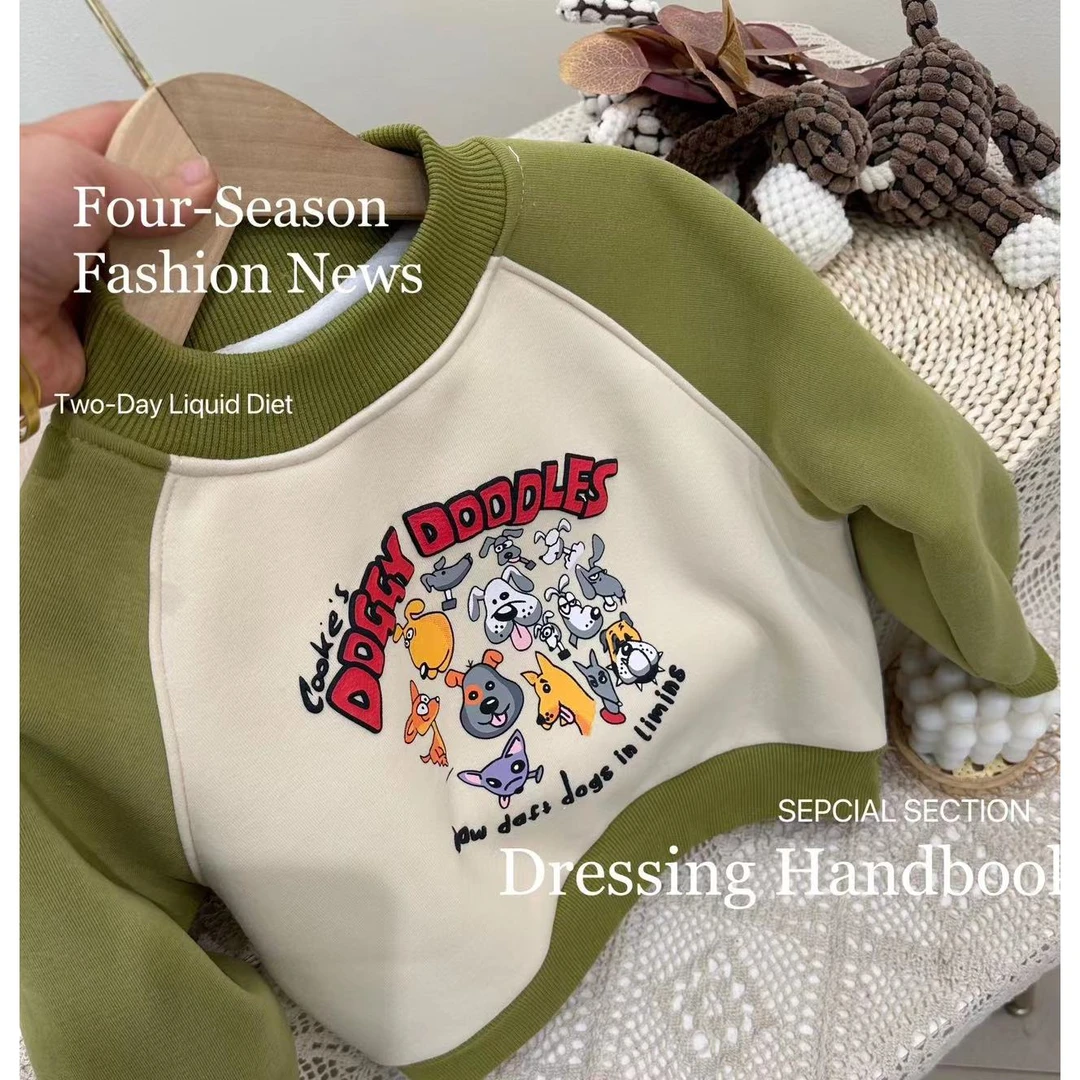 儿童加绒款卫衣秋冬男童女童加厚休闲时尚百搭韩版圆领卡通