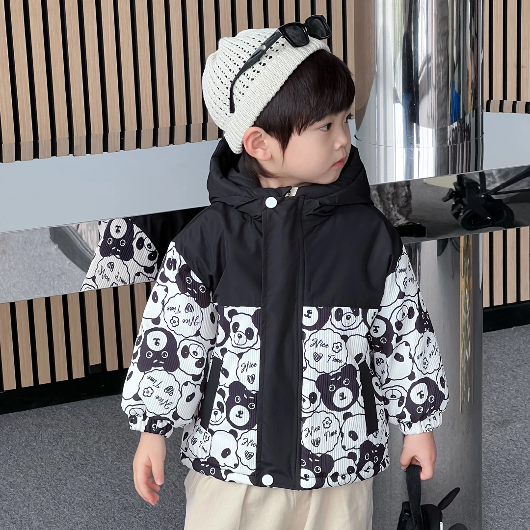 宝宝拼接冲锋衣秋冬男女宝时尚百搭保暖舒适洋气连帽加绒加厚
