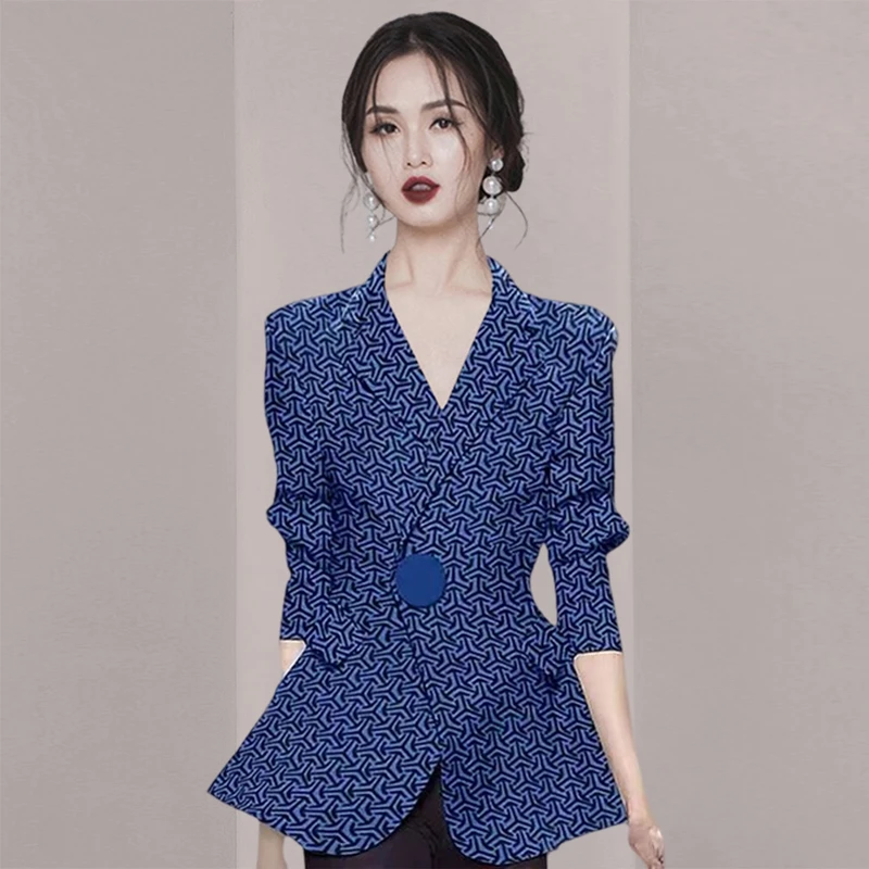 秋装欧美时尚流行印花西装外套女2024新款气质一粒扣西服