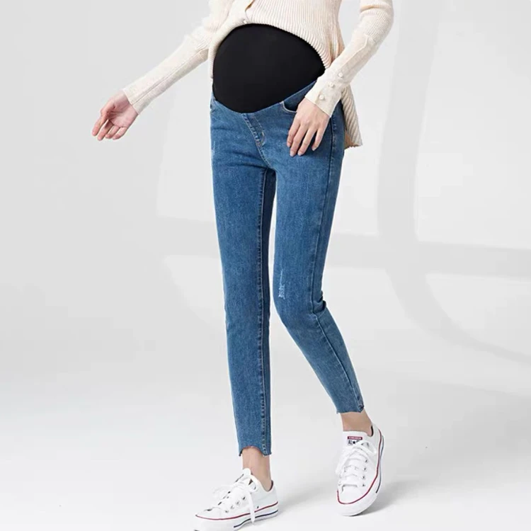 【品牌撤柜】孕妇裤外穿时尚春秋修身小脚孕妇牛仔裤弹力显瘦九分裤
