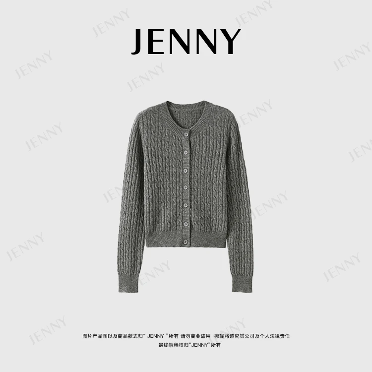 JENNY /绞花开衫 V领绞花山羊绒设计感毛衣针织