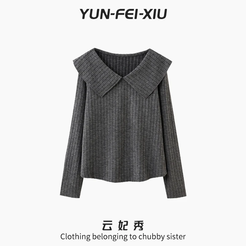 云妃秀大码女装针织衫宽松纯色简约百搭时尚胖mm显瘦日常秋20689