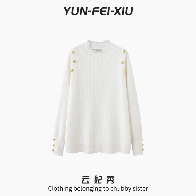 云妃秀大码女装针织衫时尚休闲微胖宽松显瘦拼接打底衫毛衣92329