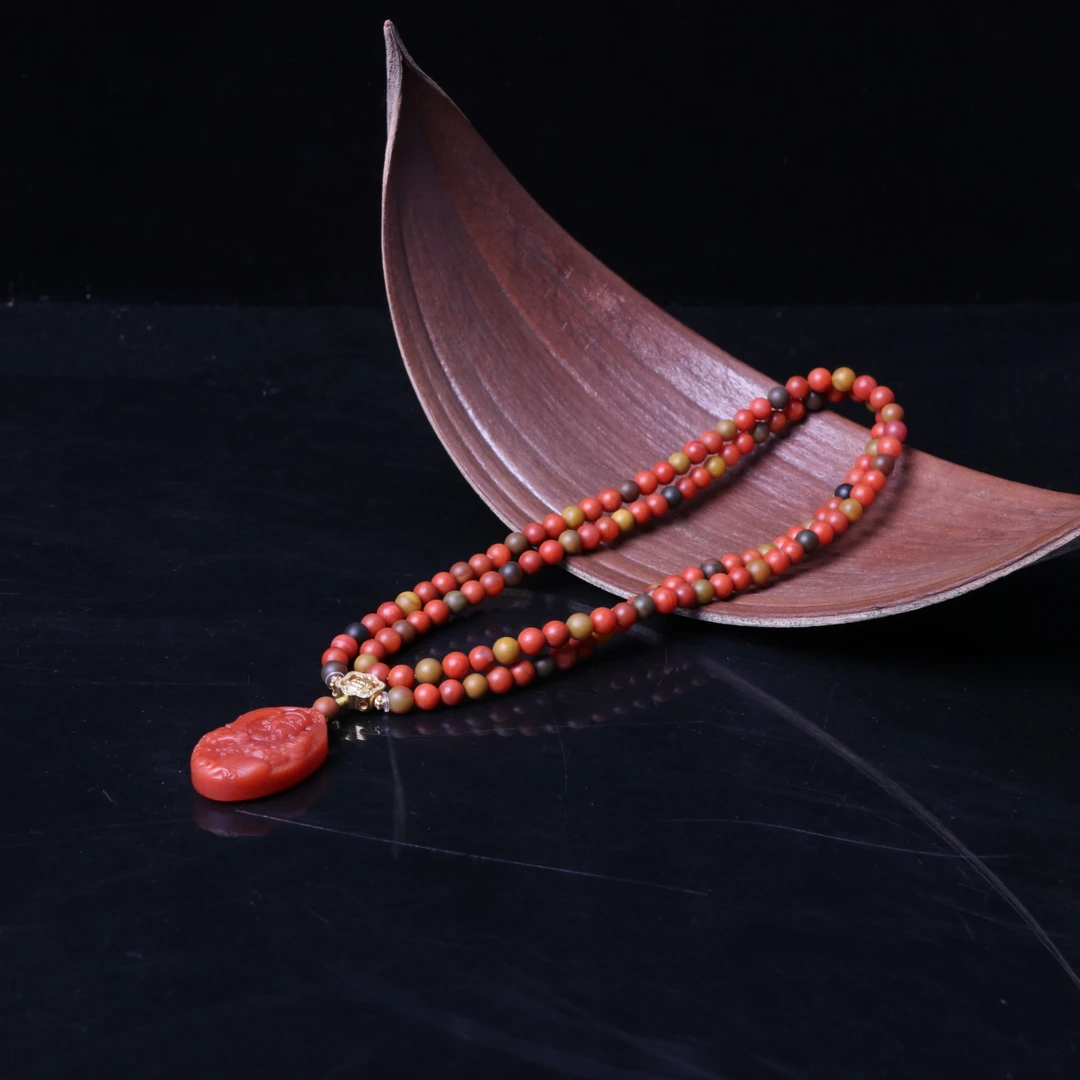 【石语珠宝】5mm左右包浆南红玛瑙diy财神圆珠多圈项链一条d693