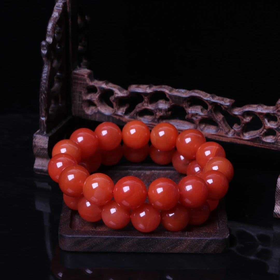 【蚂蚁珠宝】保山滴水洞南红玛瑙16mm左右圆珠手串一条n716