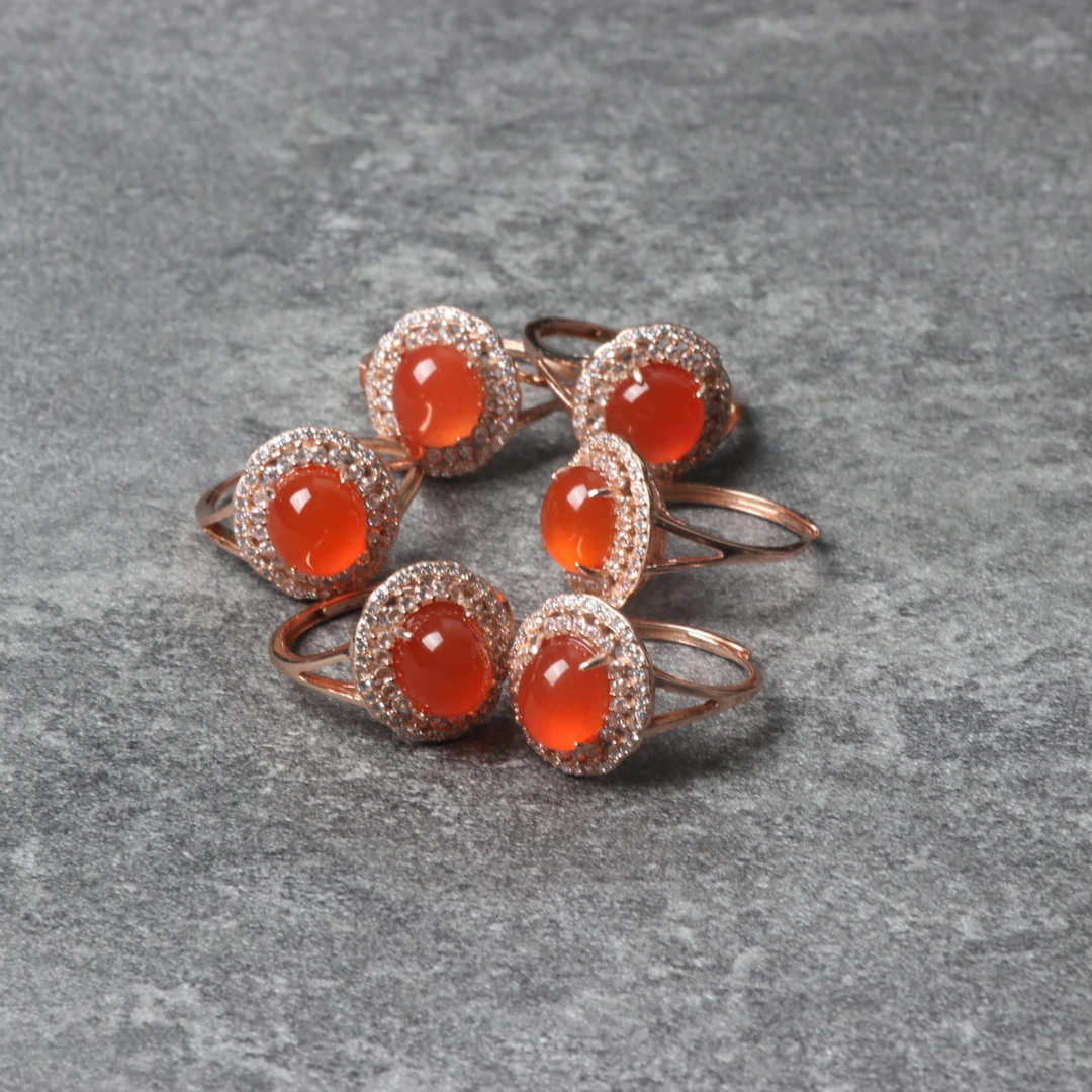 【蚂蚁珠宝】雕刻南红玛瑙圆戒指S925银镶嵌活口戒指一个v104