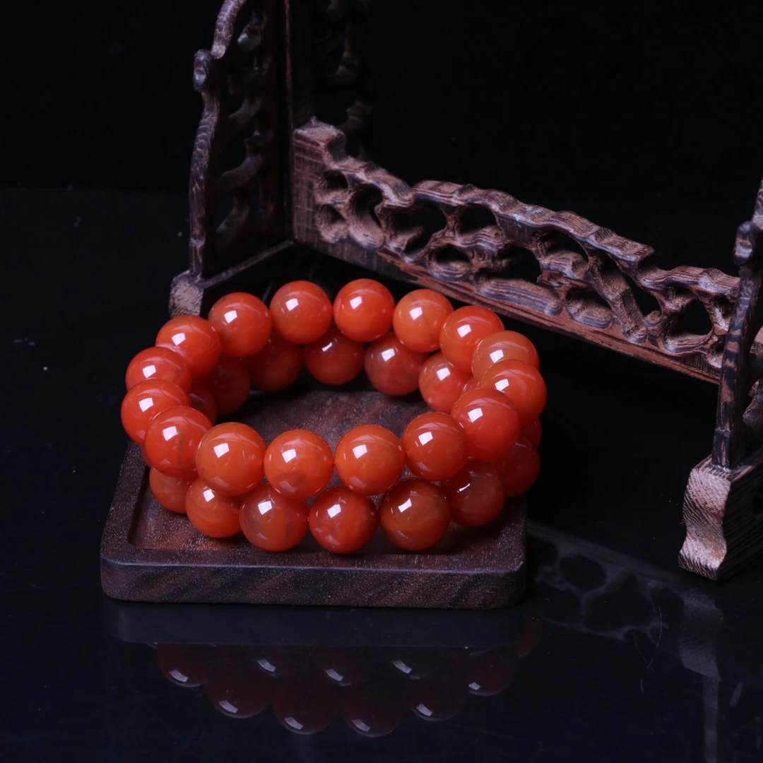 【蚂蚁珠宝】保山杨柳南红玛瑙14mm左右圆珠手串一条n715