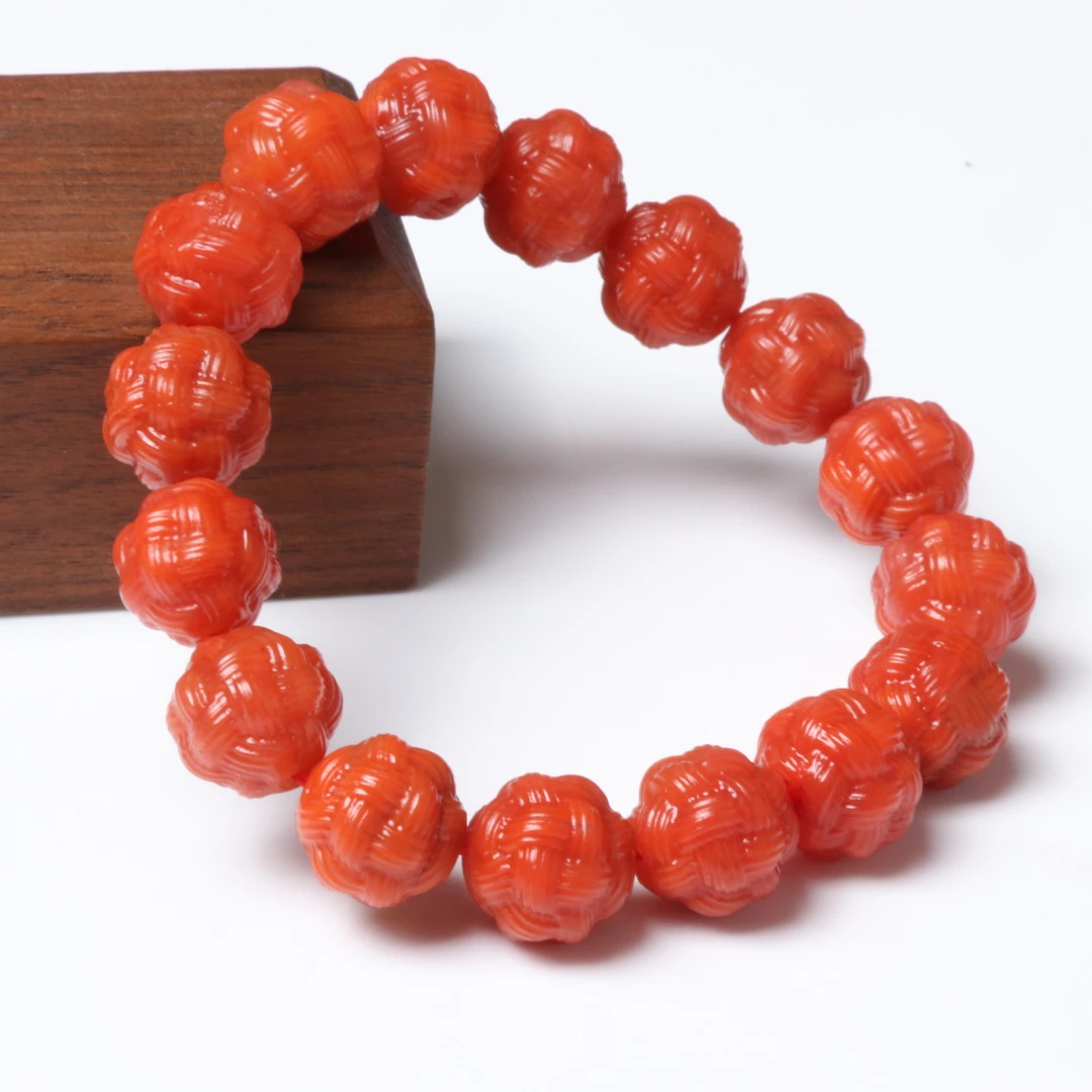 【蚂蚁珠宝】南红玛瑙雕刻13mm满肉满色团结珠绣球瓦西手串一条N498