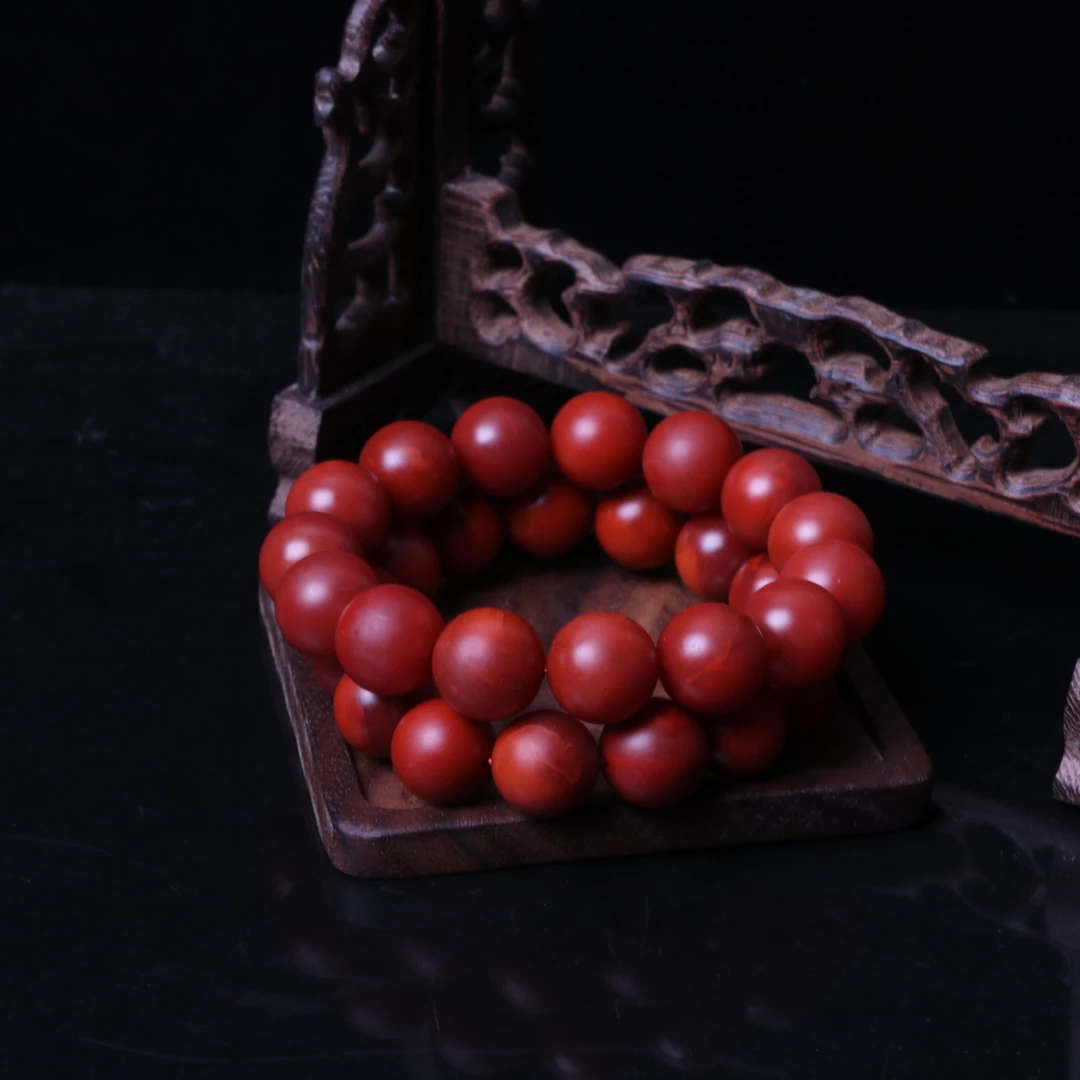 【石语珠宝】保山阿东寨南红玛瑙14mm左右圆珠手串一条n467