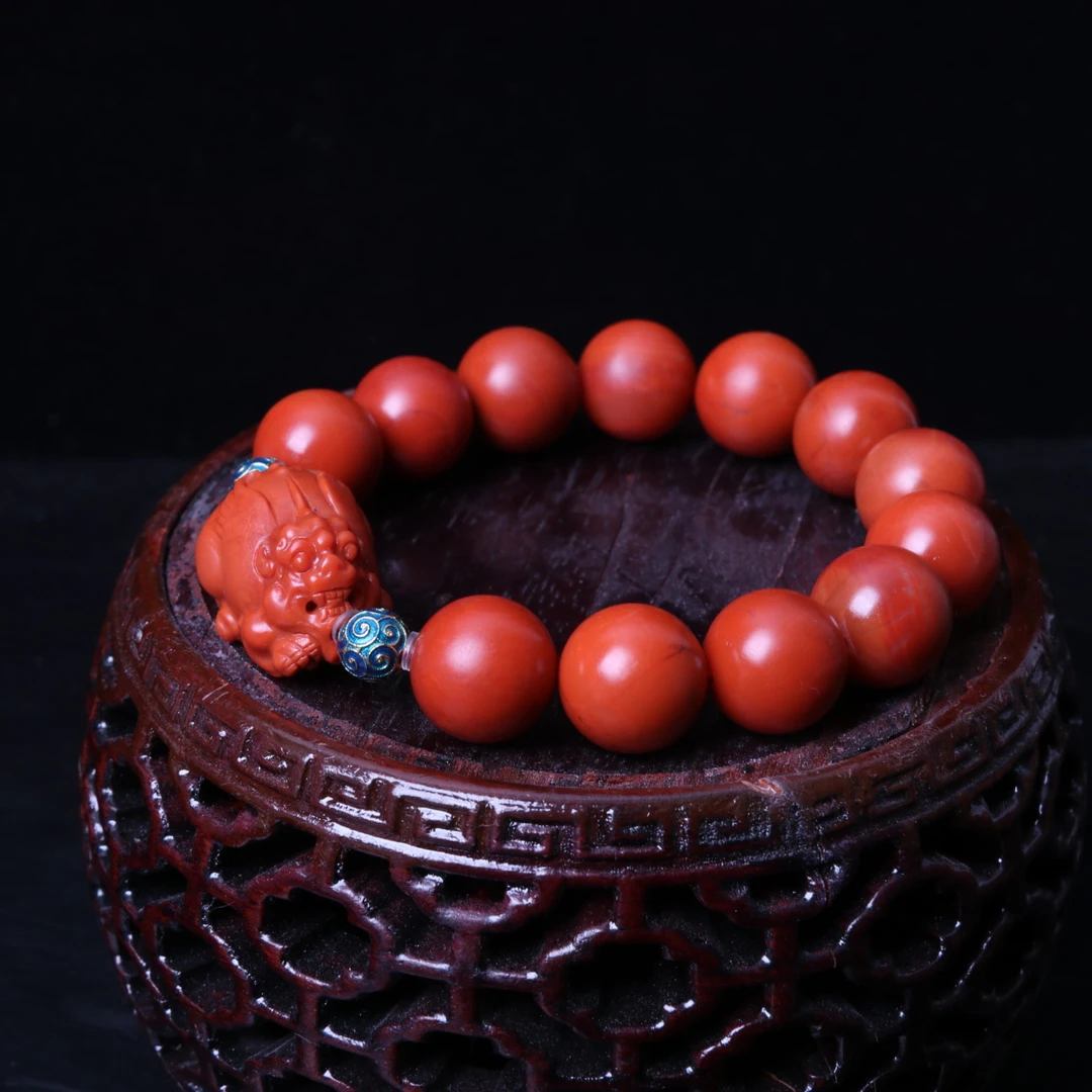 【蚂蚁珠宝】南红玛瑙雕刻15mm左右圆珠貔貅手串一条d731