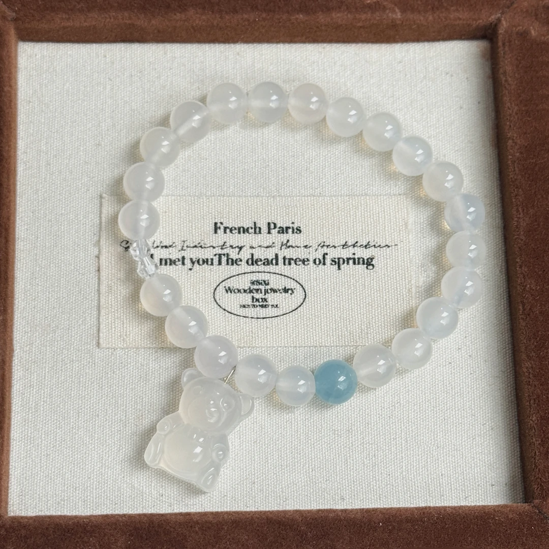 小蕊crystal-36荔枝冻白玛瑙“ 玛瑙小熊 ”海蓝宝 多样性发其一