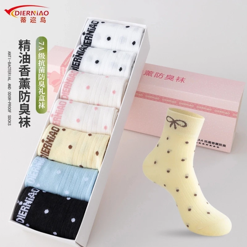 蒂迩鸟【7双 7A香薰抗菌】网红爆款秋冬时尚蝴蝶结中筒女袜子百搭