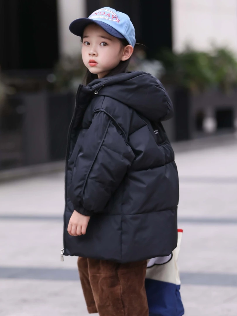 新款儿童y绒服外套加厚连帽短款男童女童中大童潮流时尚童装冬装